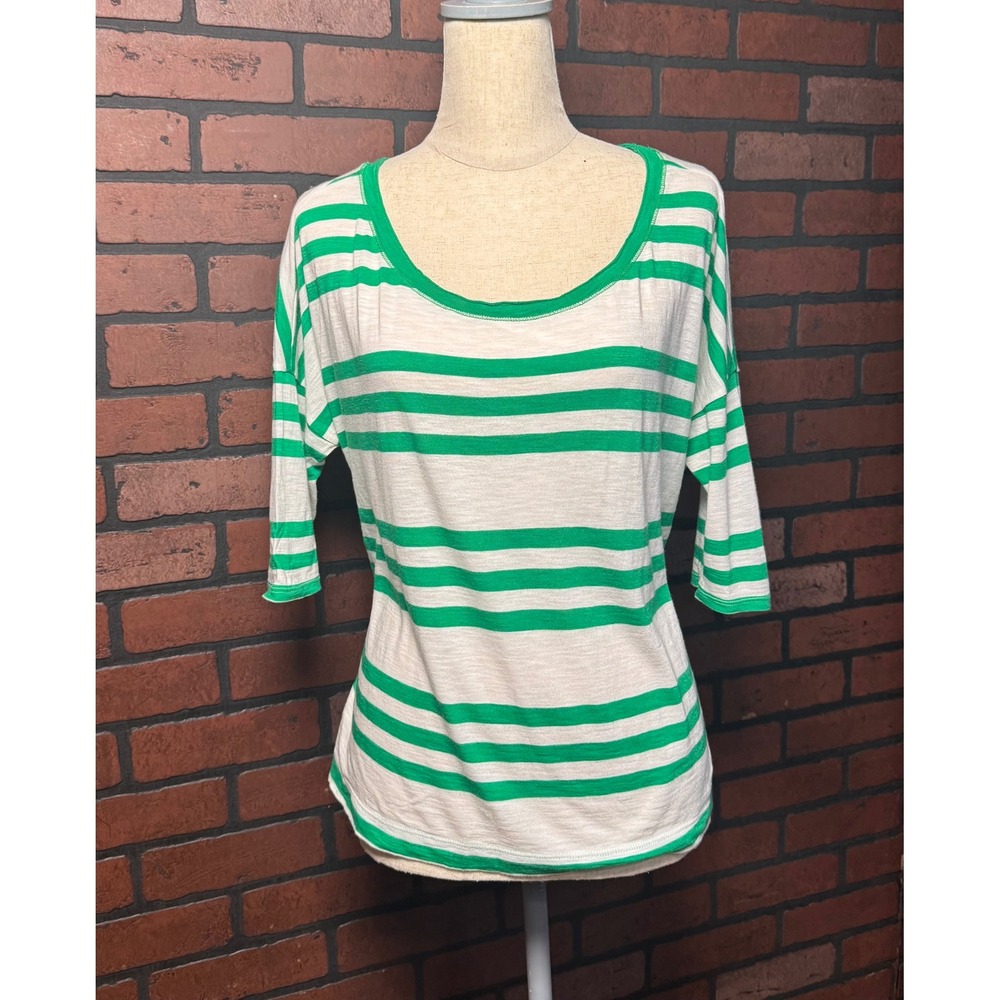 Abercrombie & Fitch Green White Stripe Wedge Top Women's M Casual Comfort Y2K